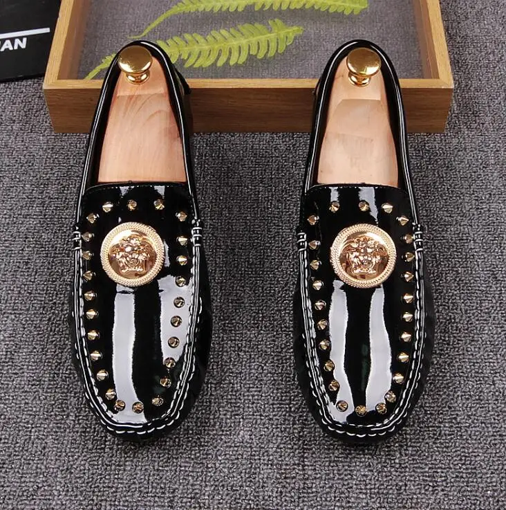 

Round toe Bright Surface slip-on Oxfords shoes Breathable Rivets Business dress shoes office party shoes