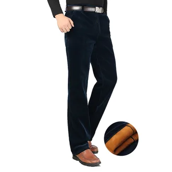 

Winter thicken men's casual pants fleece warm corduroy pants middle-aged loose high waist men trousers plus velvet size 30-42
