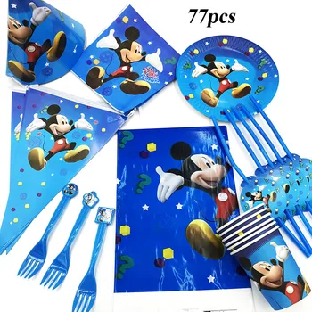 

77pcs/lot Mickey Mouse theme disposable plates cups straws Mickey Mouse party decorations Mickey Mouse disposable tableware