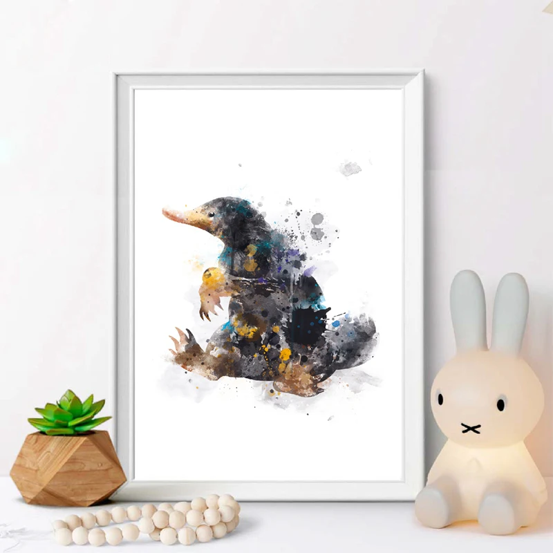 Художественный постер Niffler с акварелью распечатанным на холсте Фантастические