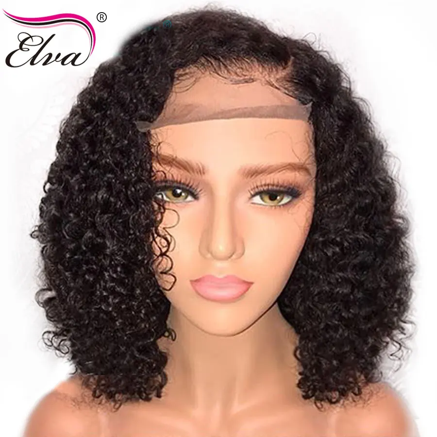 

Elva Remy Hair Short Human Hair Wigs For Black Women Curly Lace Front Human Hair Wigs Pre Plucked With Baby Hair Bob Wig 8-16''