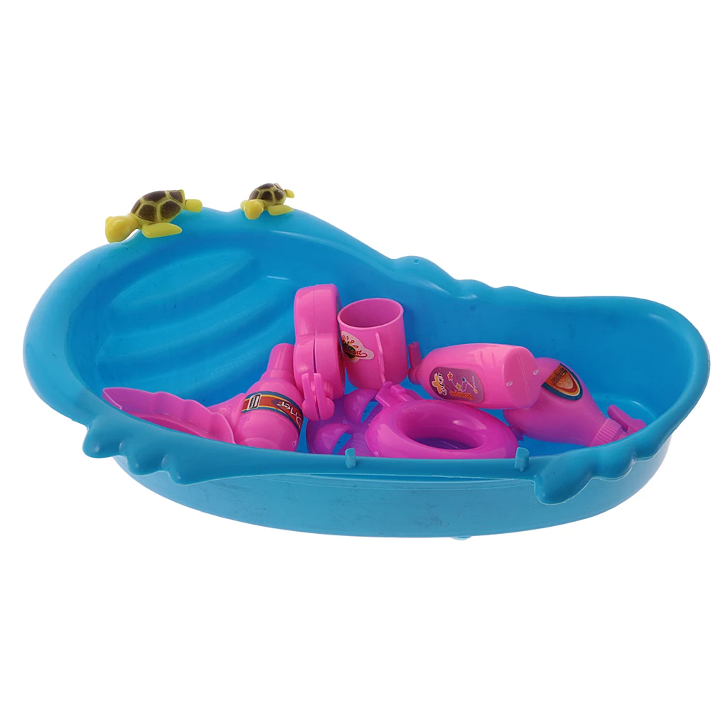 9Pcs Dollhouse Bathtub & Bath Supplies Set for Bathroom Accessories Doll Bathing Pretend Play Set Game Toys