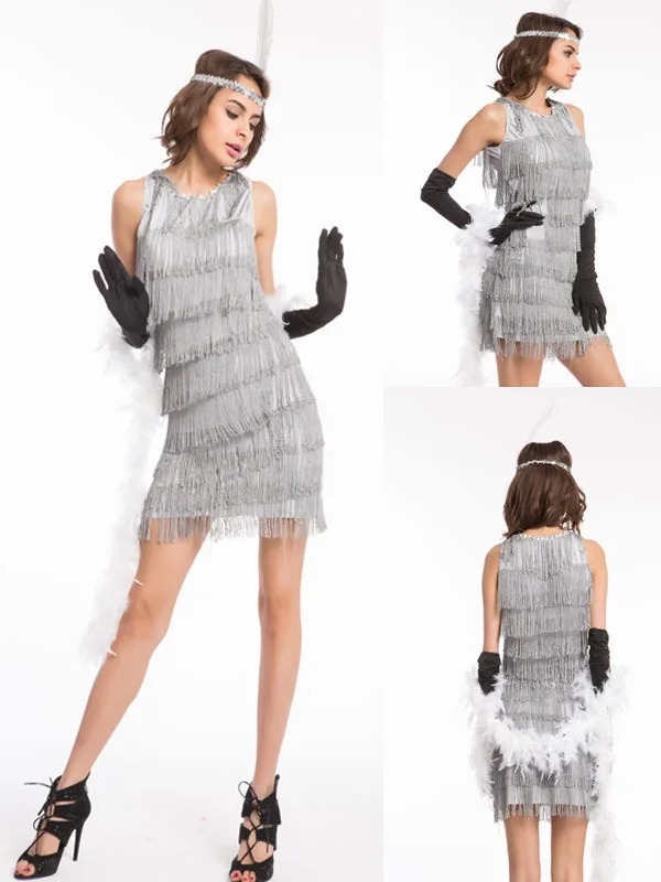 

real photos 1920s Roaring 20s Flapper Costume cheerleader Charleston Dress with boat 5 piece set hallloween costume size s-3xl