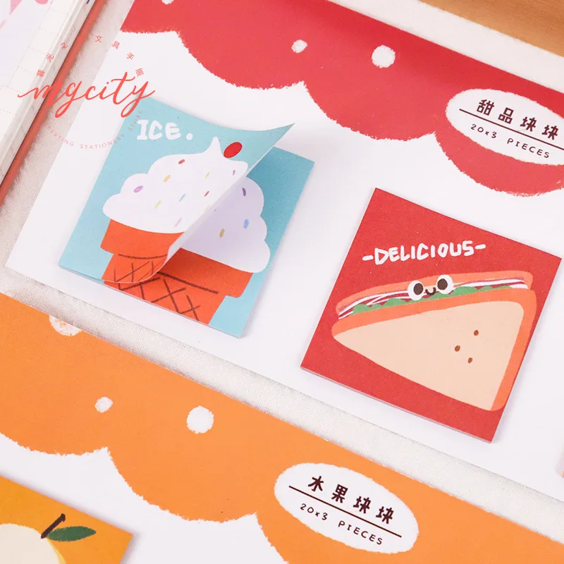 

60 Sheets Cartoon Cat Food Ice Cream Cute Sticky Notes Post Memo Pad School Supplies Planner Stickers Paper Bookmark Stationery