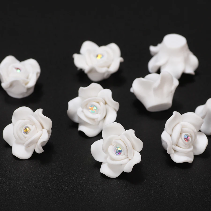 

12pc/lot 20mm Polymer Clay Fimo Pure White Rose Flower Beads For Bridal Wedding Hair Jewelry Craft Dress Decoration Accessories