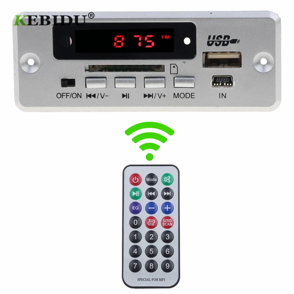 

KEBIDU Car Bluetooth5.0 MP3 Decoding Board Module Wireless USB MP3 Player Support TF Card Slot / USB / FM / With Remote For Car