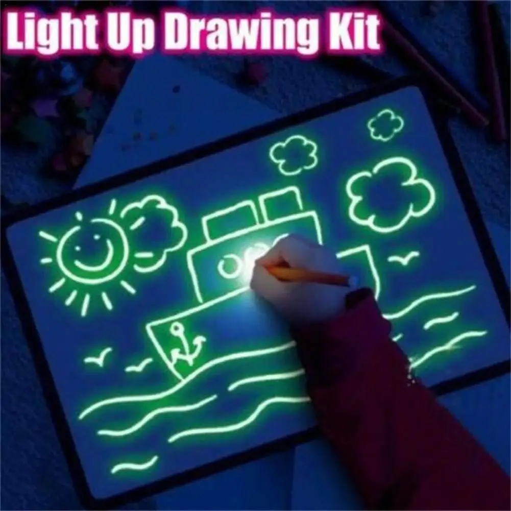 

RCtown 1 Set Fluorescent luminous board toy Handwritten LED Draw With Light-Fun Developing Toy Writing Board Sketchpad for Kids
