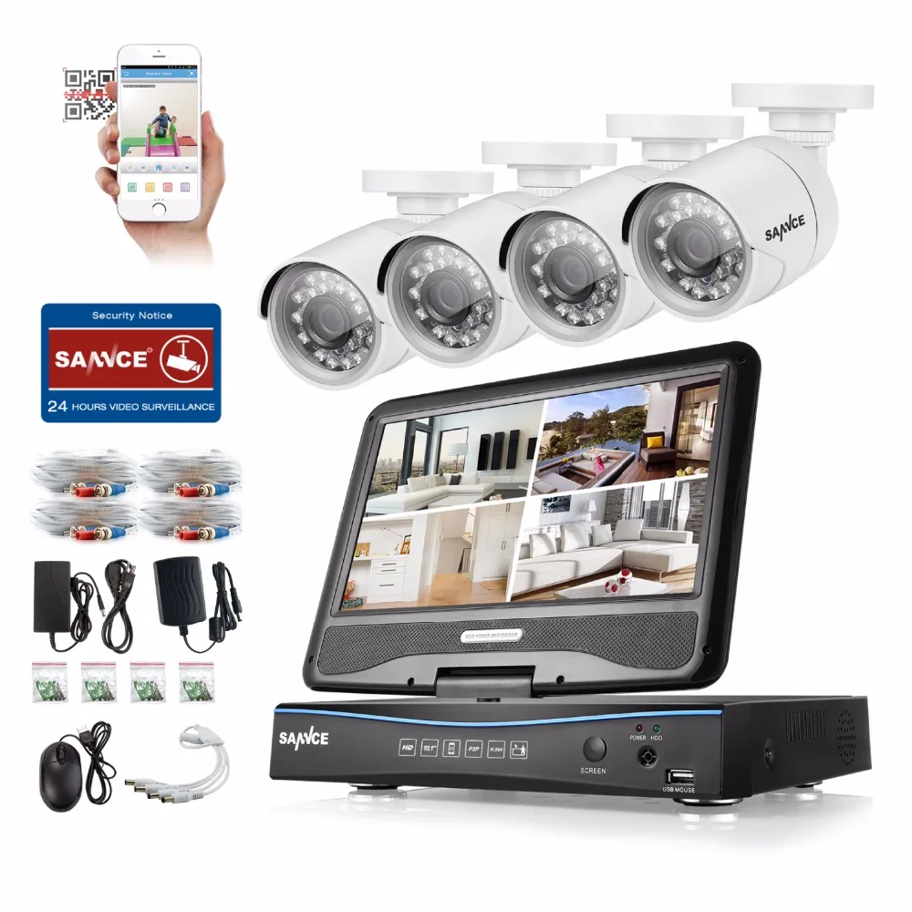 SANNCE 1" ЖК монитор DVR 4CH CCTV система 4 шт. 1.0MP 1200TVL уличная инфракрасная камера видеонаблюдения домашний комплект видеонаблюдения 1 ТБ HDD