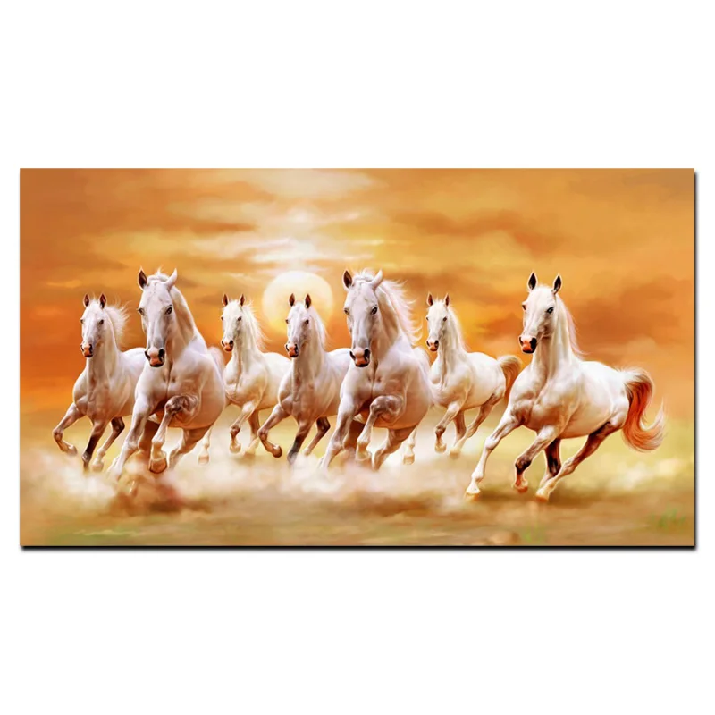 Картина маслом на холсте Семь бегущих белых лошадей|horse oil painting|oil paintingpaintings on canvas |