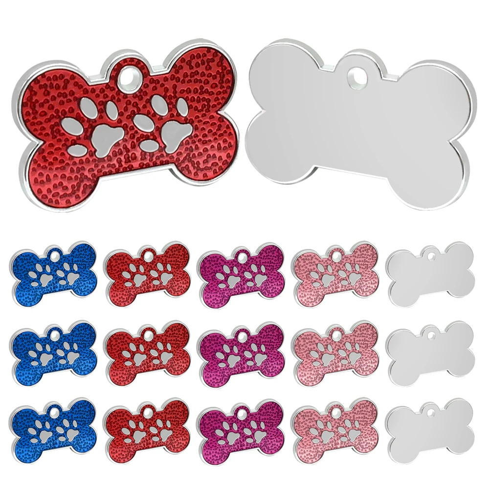 

100pcs/lot Personalized Dog Cat ID Tags Pet Custom Bone Paw Tag Puppy Dog Collar Accessories Name Phone No Tags Anti-lost