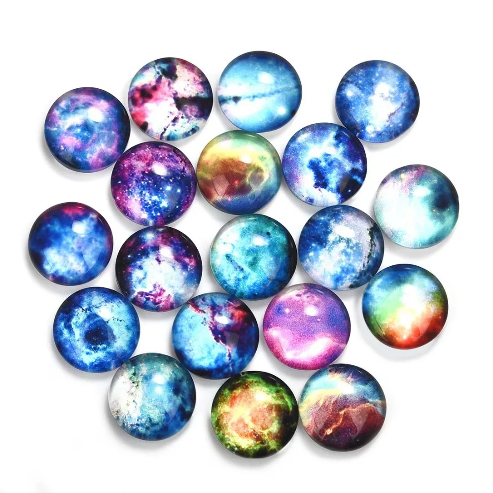 

19Pcs Starry Night Pattern Glass 12mm Cabochons Dome Round Flat Back for Jewelry Making Handmade DIY Findings