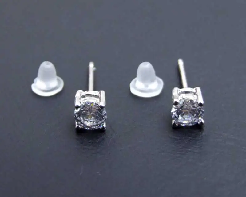 Qingmos Classic 3 мм белый кубический цирконий четыре когти стерлингового серебра 925 Earring-ear573