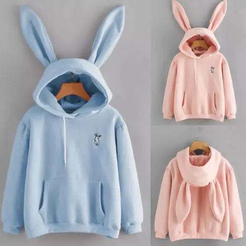 Осенняя Женская толстовка с заячьими ушками для девочек Kawaii капюшоном и длинными
