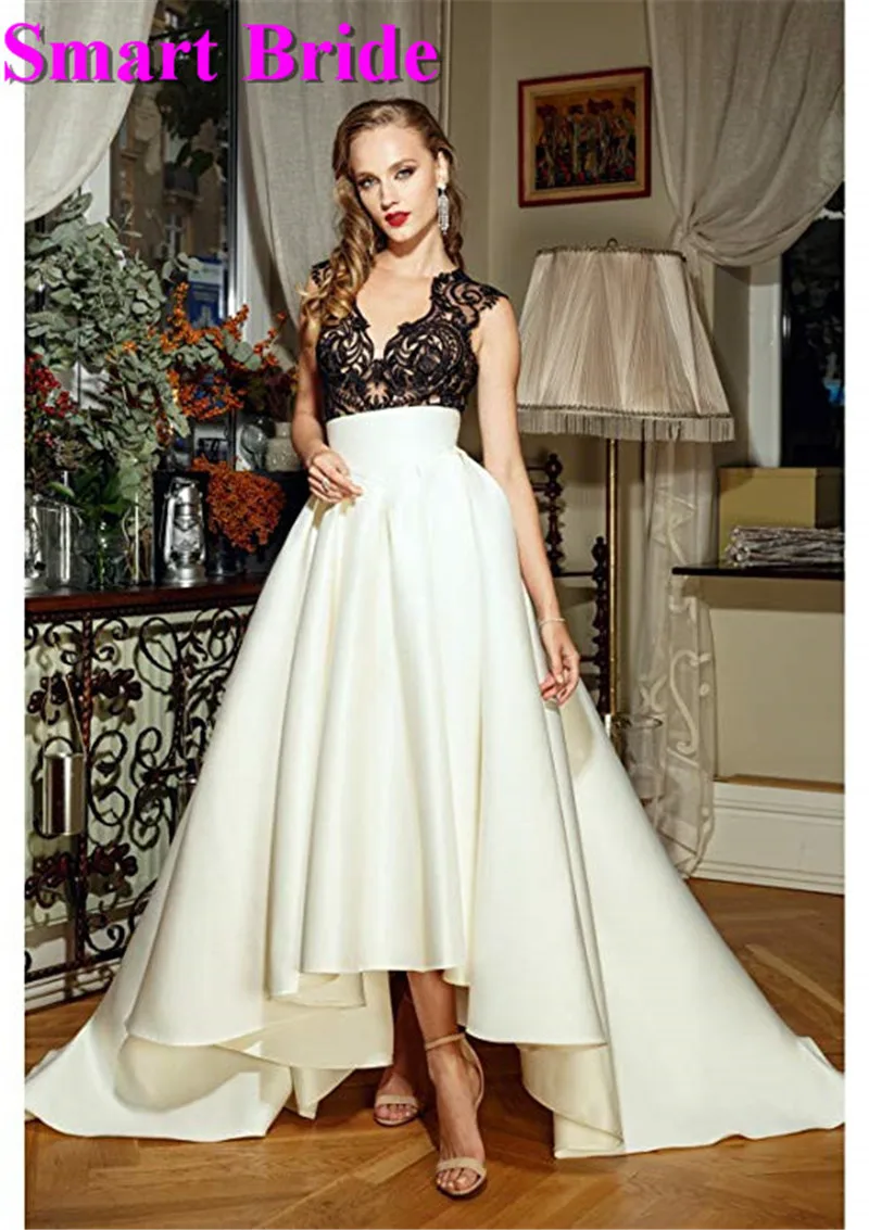 Cocktail Party Dresses 2019 Satin High Low Birthday Prom Skirts Empire Waist Pleated Skater Dress Vintage A Line CDress 1