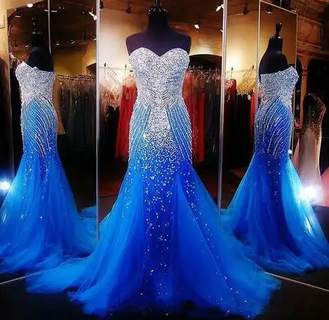 Sparkly Rhinestone Crystals Mermaid Prom Dresses 2018 Off Shoulder