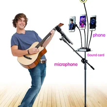 Селфи кольцо свет 360 градусов качели бум напольная подставка держатель микрофона три сотового держатель микрофонная подставка Регулируемый сценический штатив Металл