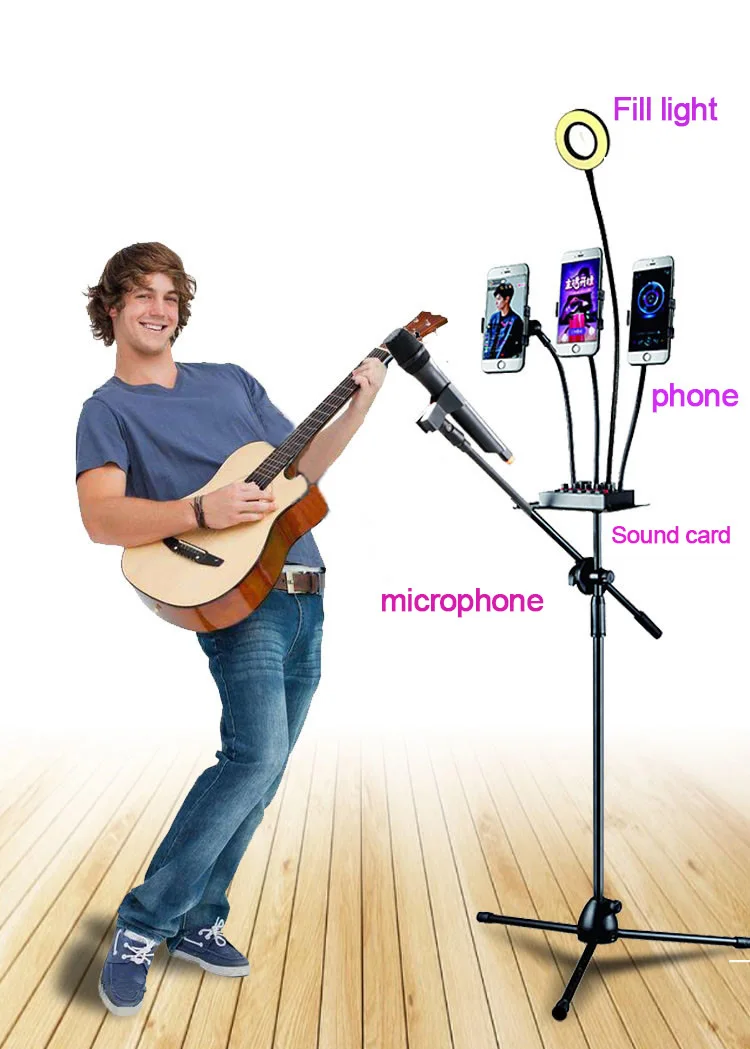 Selfie Ring Light 360 Degree Swing Boom Floor Stand Microphone Holder