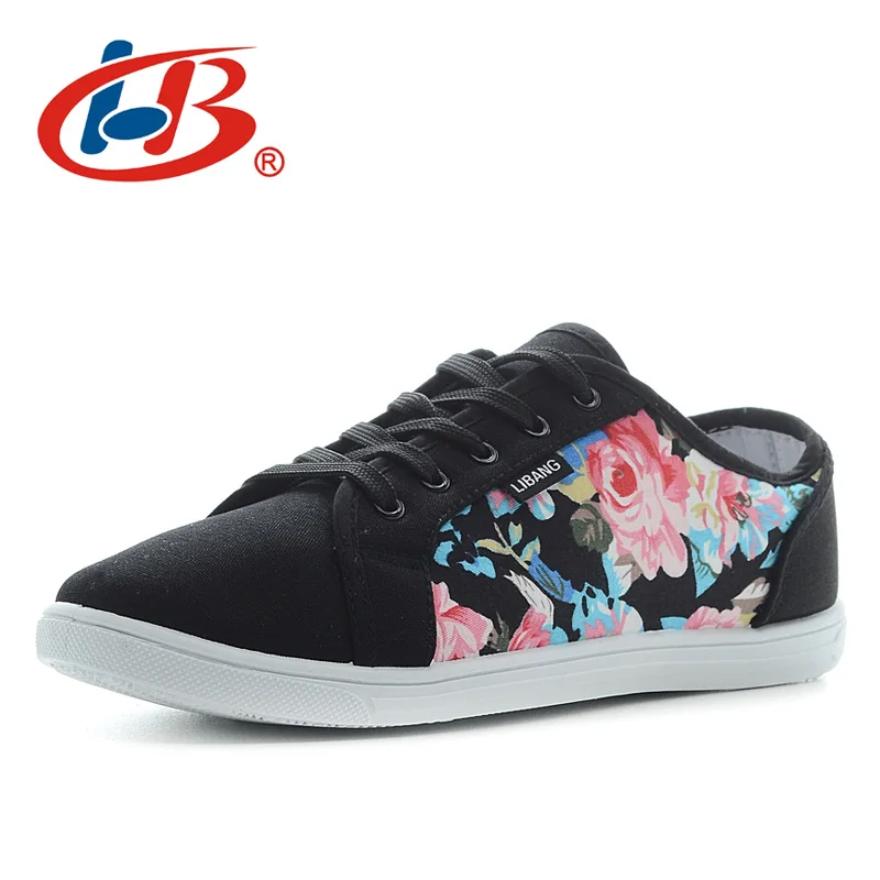 

LIBANG High Quality Women Slipony Flat Shoes Women with Flower Brand Floral Cotton Canvas Lace up Women Shoes Women Casual Shoes