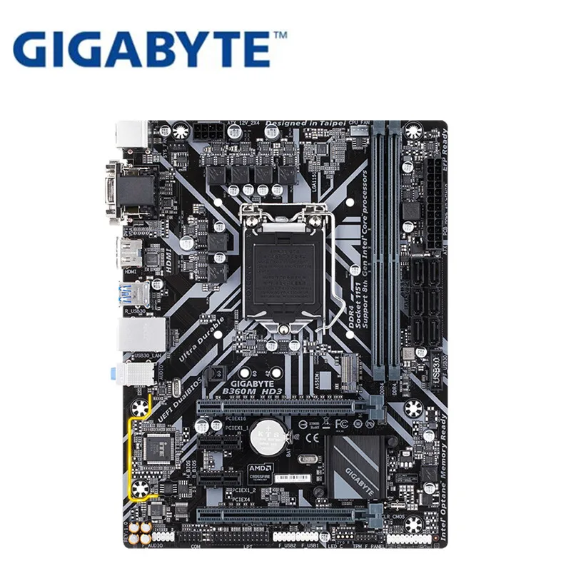 

For Gigabyte GA-B360M-HD3 Original NEW Motherboard B360 Socket LGA 1151 DDR4 USB3.0 SATA3.0 support CPU G4900 I3 8100 I5 8400