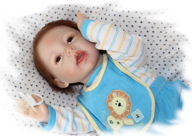 55cm Silicone Reborn Baby Doll Blue Clothes With Blue or Brown Eyes Toys Baby poupee Reborn Dolls  Gift to Children  boneca