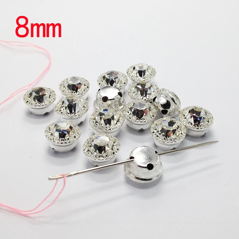 8mm 288pcs Clear Crystal Strass Buttons Sew on Rhinestones For Garment