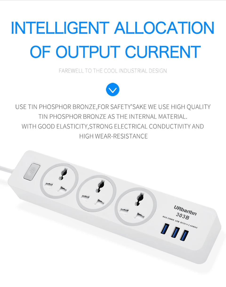 Urbantin USB силовая полоса умная вилка Быстрая зарядка USB Универсальная Розетка с EU UK AU US вилка мульти штепсельная силовая полоса