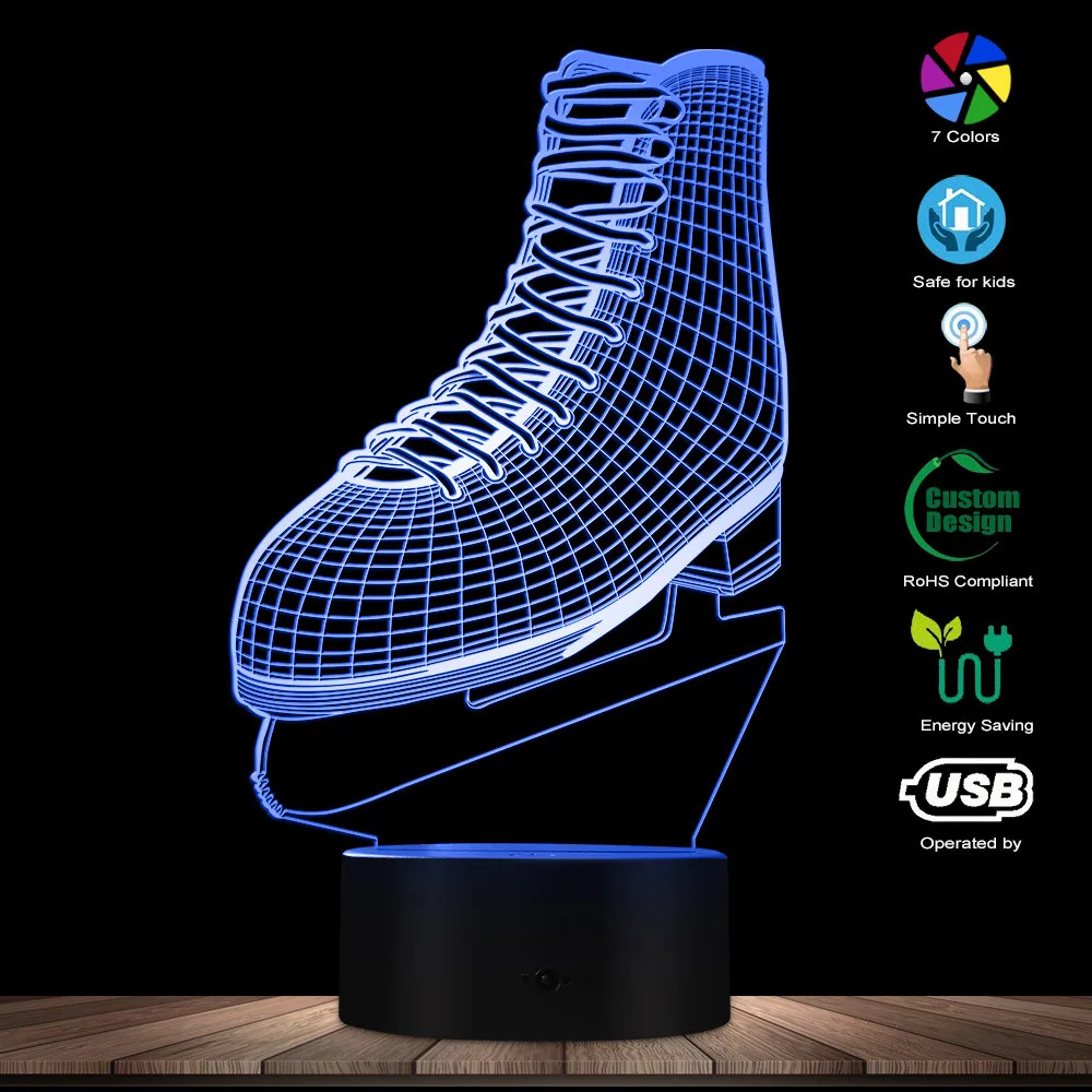 3D Катание на коньках светодиодный ночник коньки Форма акрил света изменение цвета атмосферная настольная лампа фигурист подарок любовника