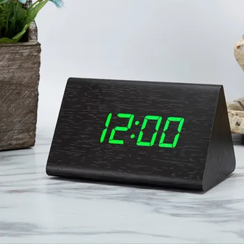

1pcs Creative Voice Control Alarm Clock Wooden Desk Clock LED Display USB Timer Digital Alarm Snooze Clock for Home Bedroom