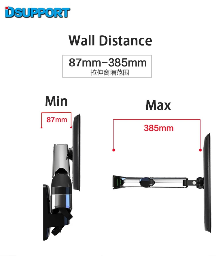 NB F150 алюминиевый сплав 360 градусов 1"-27" держатель для монитора газовый пружинный кронштейн светодиодный ЖК-телевизор настенное крепление загрузка 2-7 кг