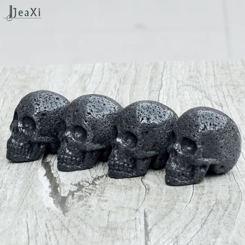 Impresionante estatua de calavera de Lava negra de 2 pulgadas piedra volcánica natural figura de calavera tallada a mano de cristal de cuarzo hueso feng shui sanación