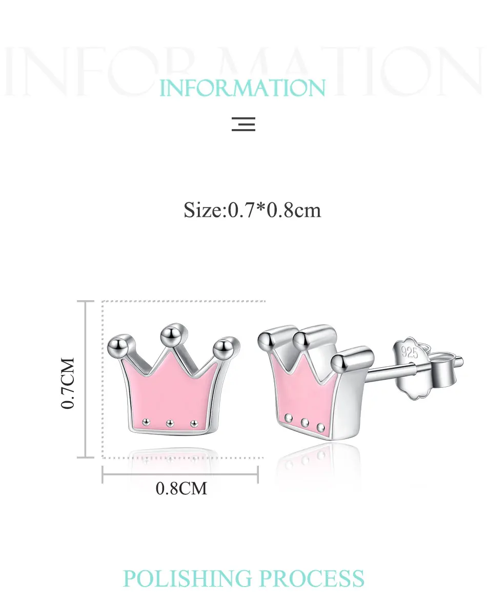 ELESHE, новинка, модные простые серьги-гвоздики с розовой эмалью в виде короны для женщин, массивные 925 пробы серебряные серьги, ювелирные изделия для помолвки