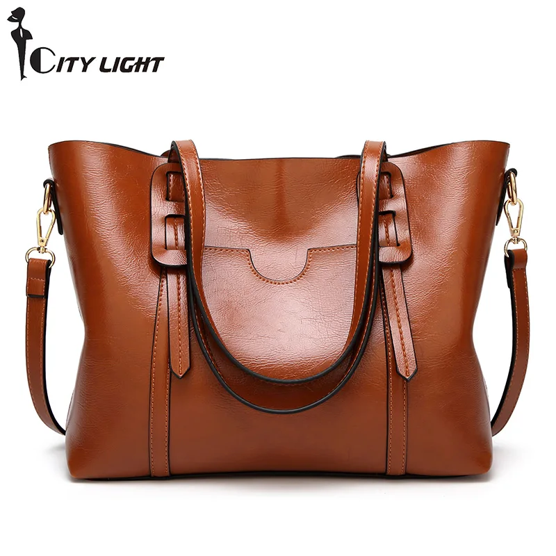 

New Women Bag Fashion Vintage Simple Oil wax Shoulder Bag Large Capacity Tote Bag for Ladies Handbag bolsa feminina Mujer