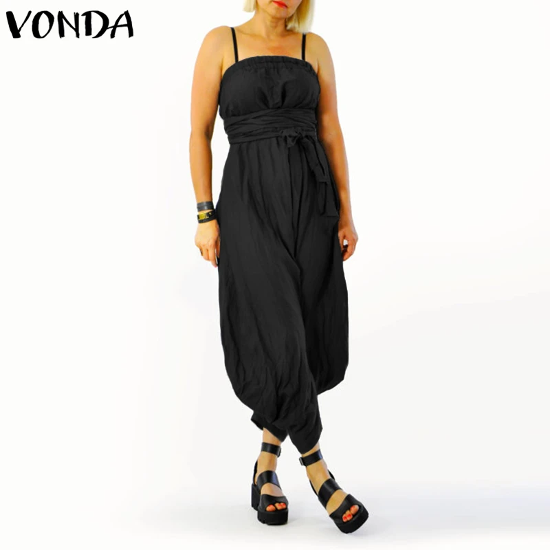 VONDA летние комбинезоны Для женщин 2018 Повседневное Свободные Длинные Playsuit Сексуальная спинки штаны-шаровары Комбинезоны Плюс Размеры S-5XL