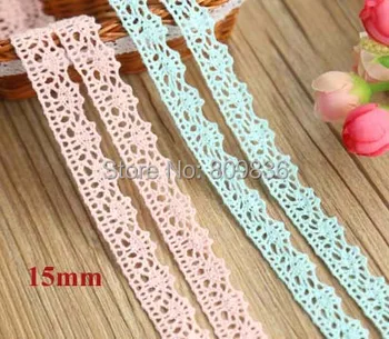 

50yrd/lot Width:1.5cm ZAKKA cotton lace Light pink & light blue crocheted lace for sewing Garment accessories(ss-3539-18)