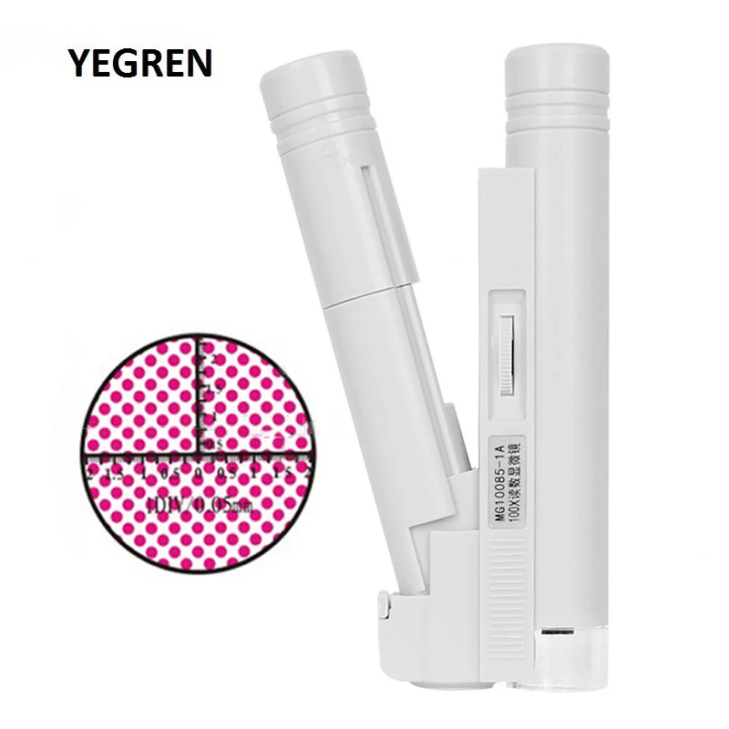 Portable Pocket Microscope 40X 80X 100X 150X White Mini Magnifier Reading Scale Foldable Magnifying Loupe with LED Illuminated