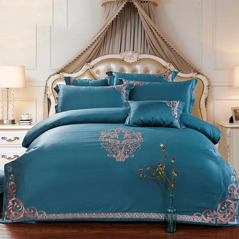100 Cotton Embroidery Palace Royal Luxury Bedding Set 4 Pcs Queen Size