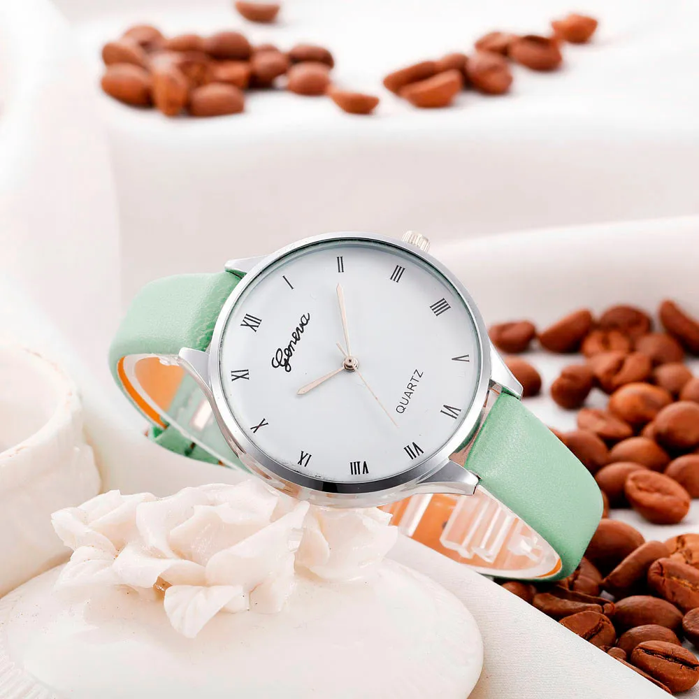 Geneva модные брендовые женские наручные часы с ремешком из искусственной кожи кварцевые ЖЕНСКИЕ НАРЯДНЫЕ водонепроницаемые наручные часы мужские часы relojes para mujer
