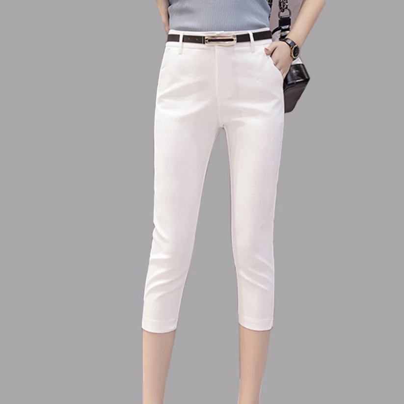 Брюки женские высокой эластичности офисные штаны-капри модные формальные брюки