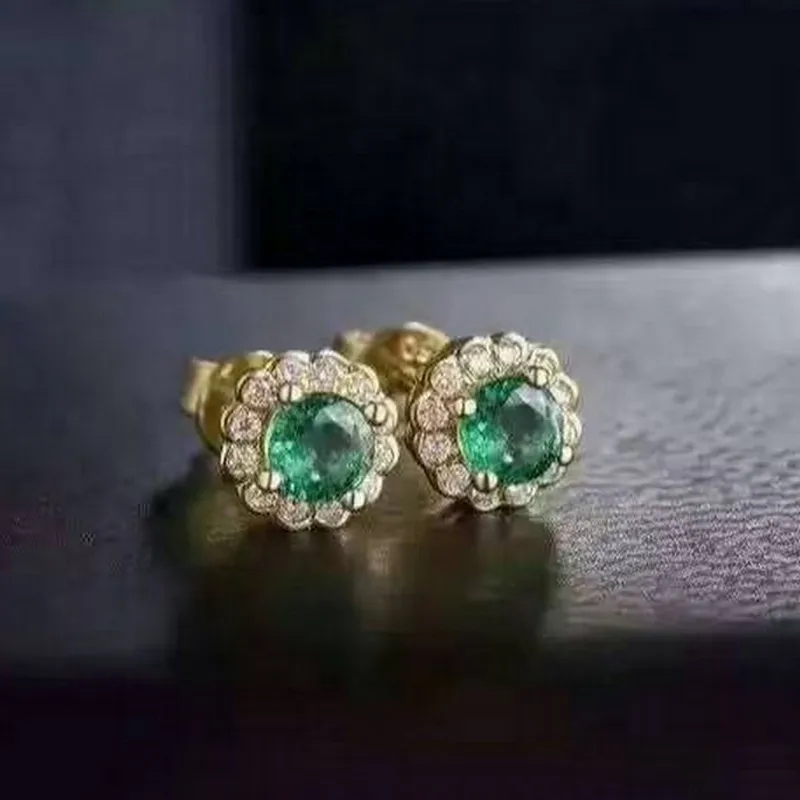 Женские серьги гвоздики из серебра 925 пробы с натуральным изумрудом|stud earrings|party