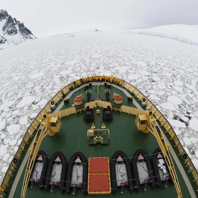 View from the Russian icebreaker  Kapitan Klebnikov  cruising through pancake ice in Penola Strait  Antarctica (38 x 24)