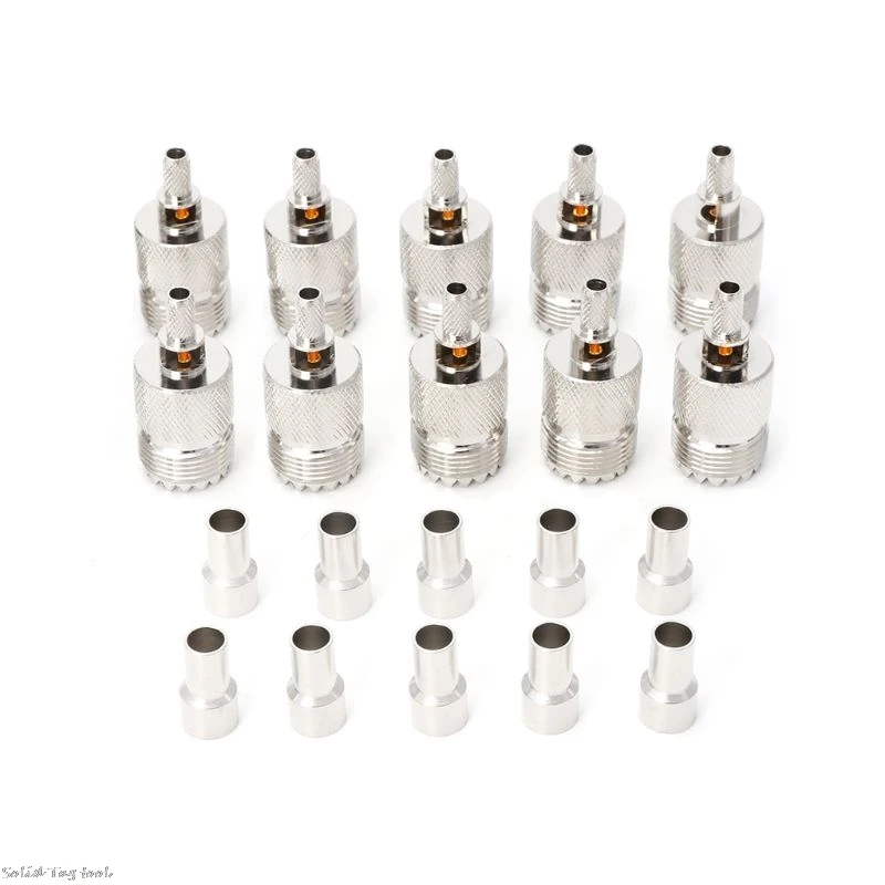 

10 Sets UHF Female Jack SO239 Crimp RF Connector Coaxial Adapter For RG58 RG142 RG400 LMR195 Cable