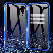 Luxury Double Sided Front Back Clear Glass Metal Magnetic Case For Samsung Galaxy A7 A8 A9 2018 A50 360 Degree Full Cover Cases