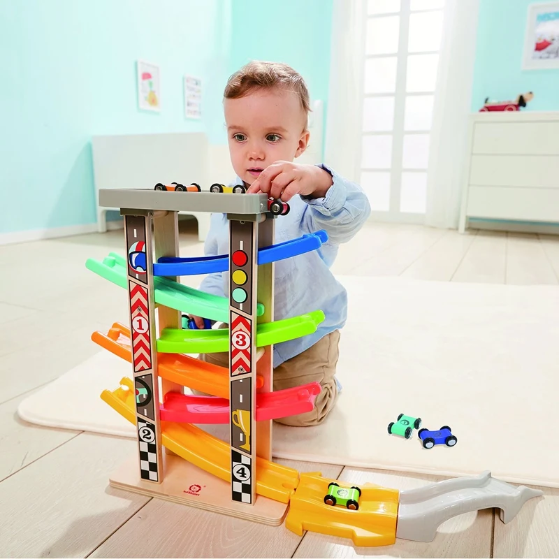 

FBIL-Wooden Toy Car Six Track Gliding Rail Car Wooden Steam Ramp Racing Track Toy Baby Car Toy Set