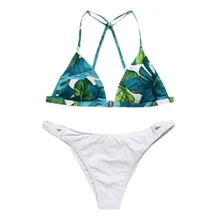 Для женщин плавание одежда облегающий купальник комплект бикини с принтом листья пуш-ап Мягкий купальный костюм Пляжная одежда купальный костюм с открытой спиной