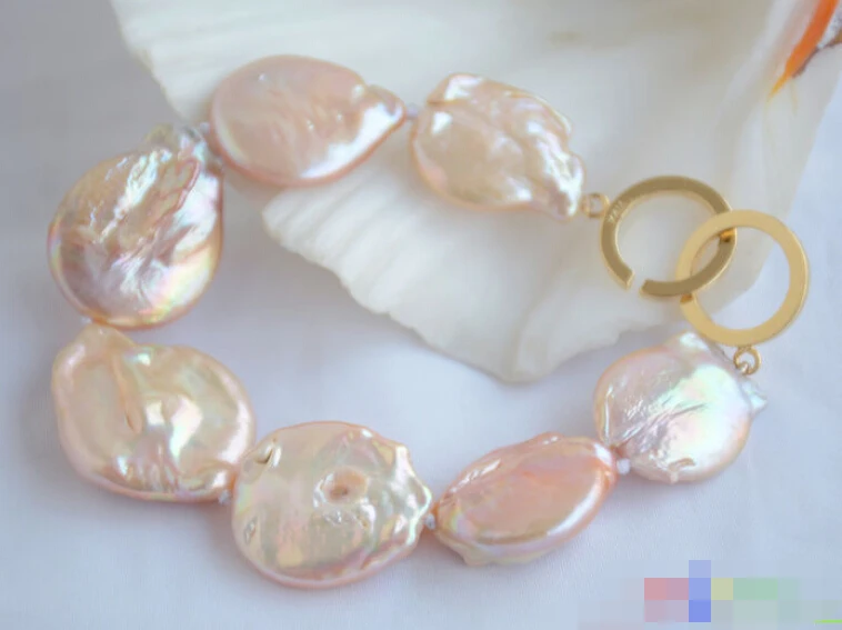 

Hot sell Noble- FREE SHIPPING>>>@@ 0765 PINK BAROQUE COIN KESHI REBORN PEARL BRACELET