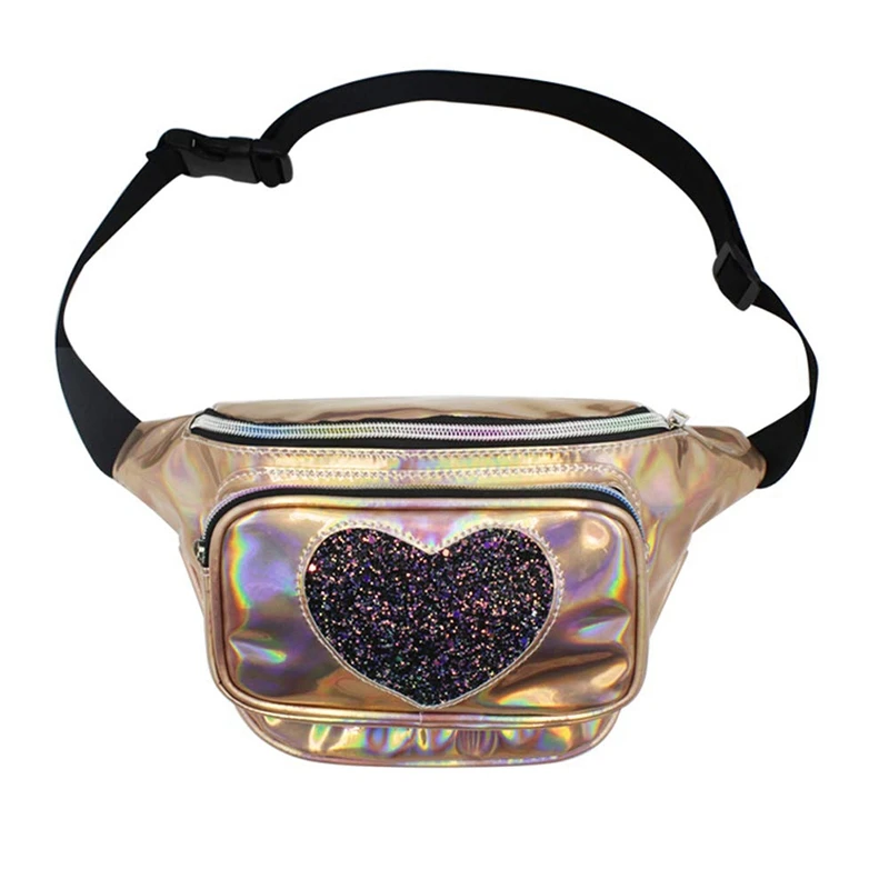 Голографический пакет милый Радужный поясной мешок сердце блесток Радуга Бум сумка с регулируемым поясом для вечерние фестивальный рейв