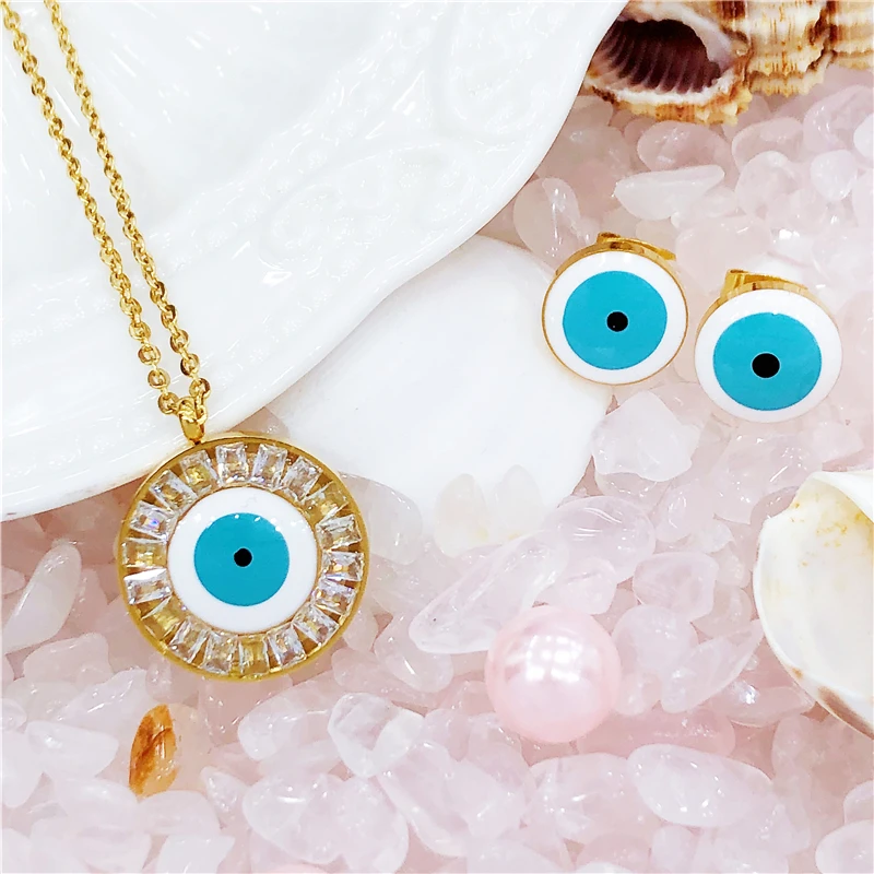 

Stainless Steel Eyes CZ Crystal Pendants Necklace Chain High Quality Jewelry Elegant Party Wedding Women Lovers