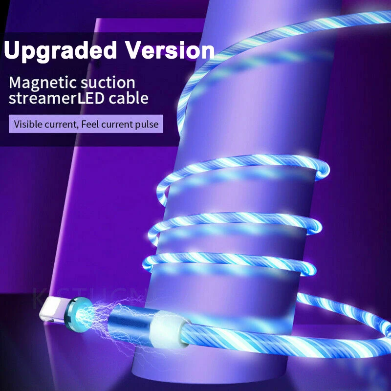 Магнитный usb-кабель, вращающийся на 360 градусов, светящиеся зарядные устройства для iPhone, USB светодиодный кабель, Micro USB type-C кабель, провод для быстрого заряда, 2,4 A