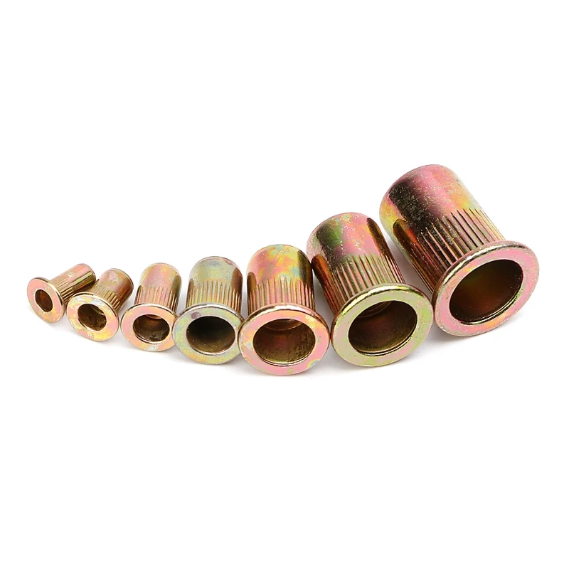 

165PCS M3 M4 M5 M6 M8 M10 M12 Zinc Plated Knurled Rivet Nuts Set Flat Head Threaded Multi Size