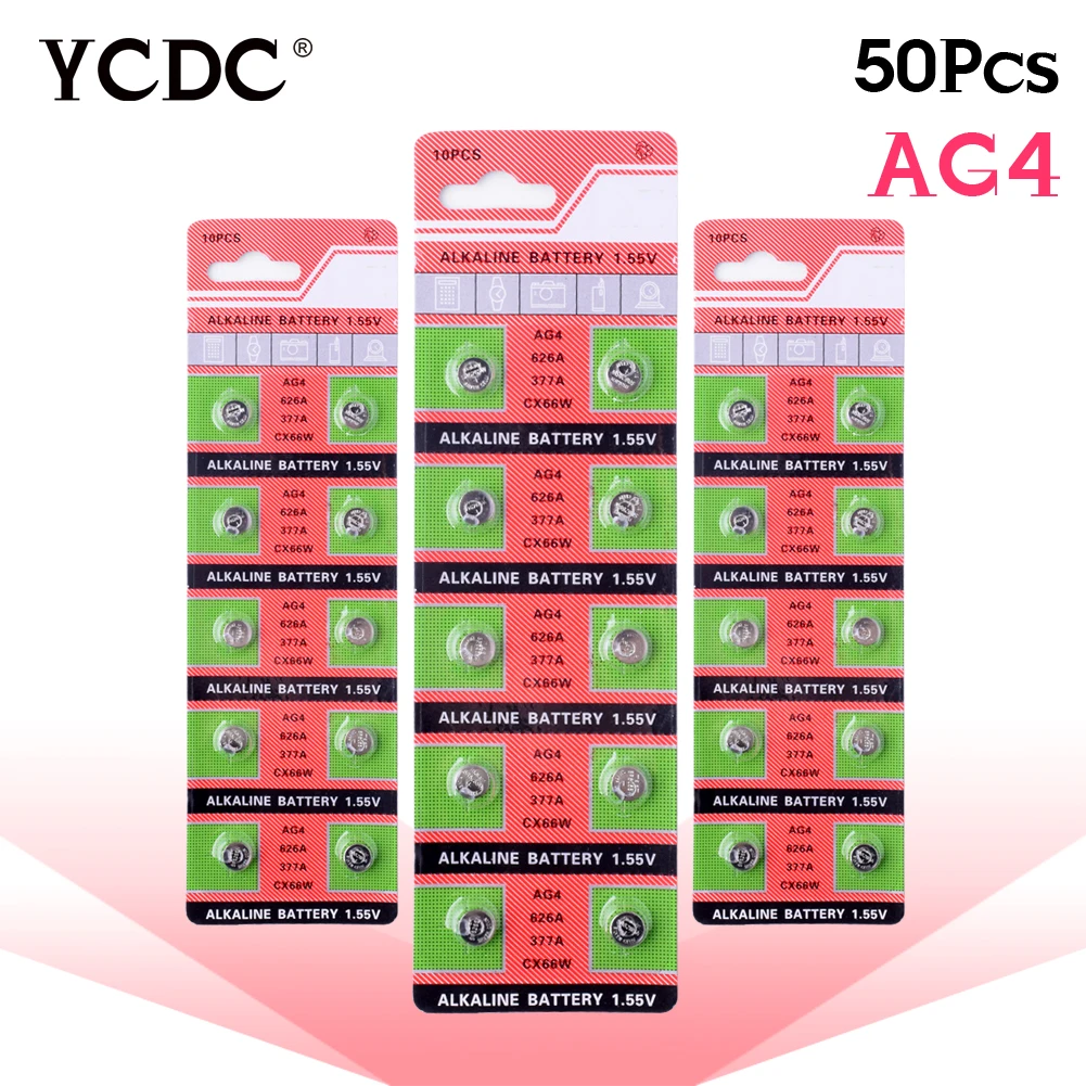 

YCDC 50 x AG4 SR626 LR626 pilha 377 177 G4 1.55V Cell Battery Button Coin Gadgets Watches pile pile montre